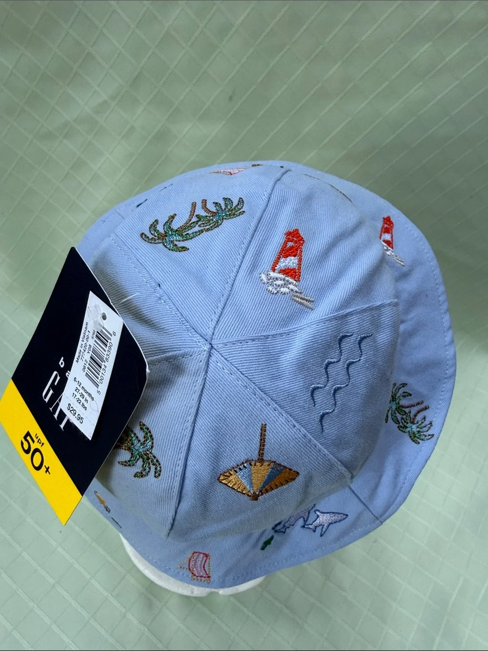 New GAP Light Blue Embroidered Nautical Cotton Bucket Hat